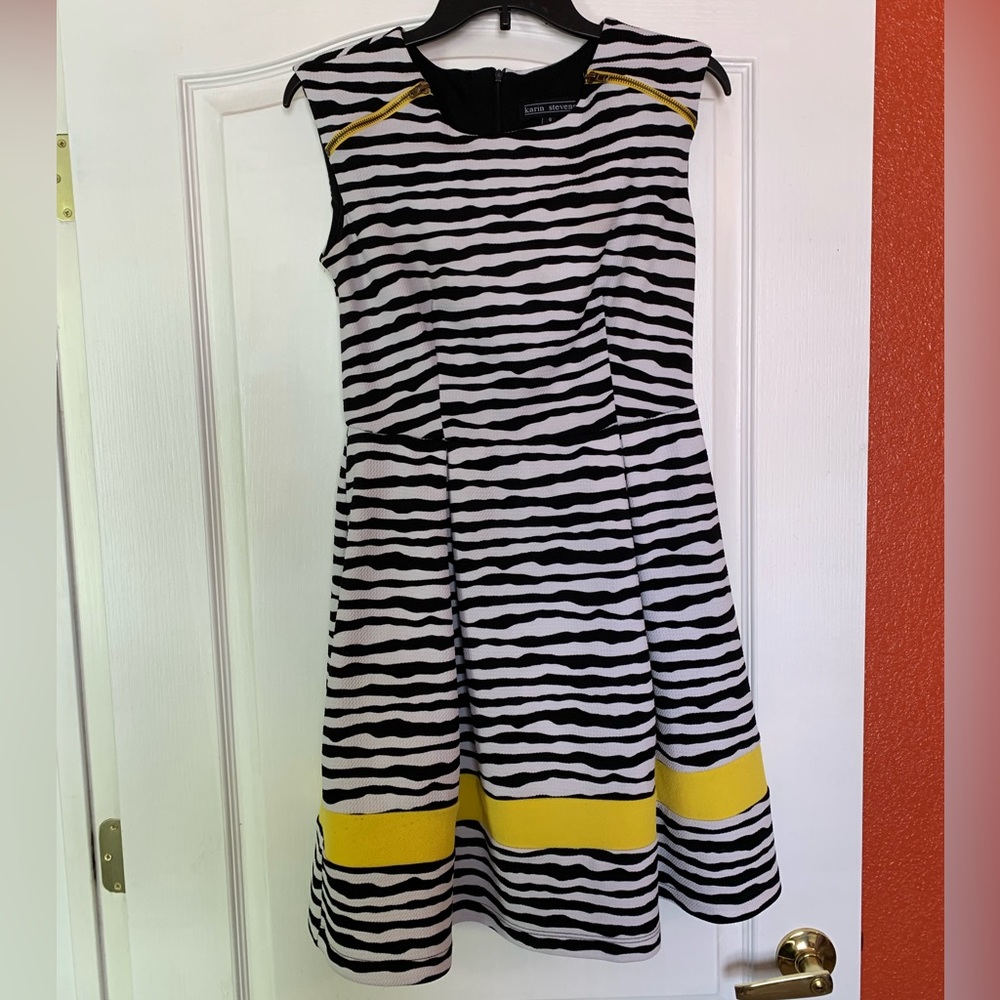 Black White & Yellow Striped Dress